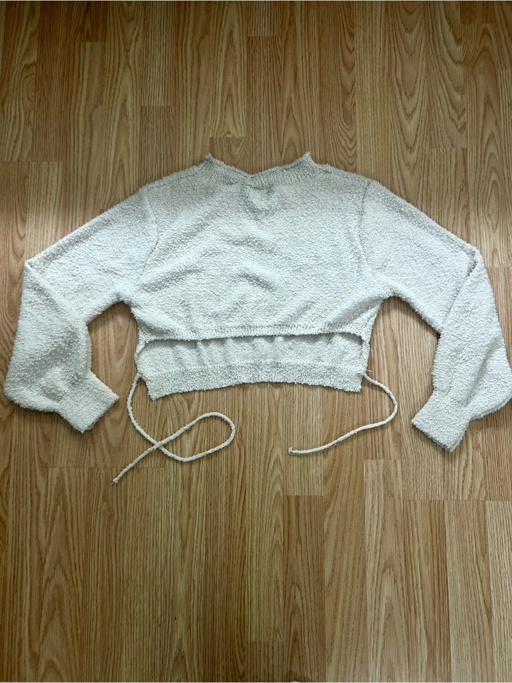 Cozy Cream Cropped Knit Sweater with Drawstring Back
